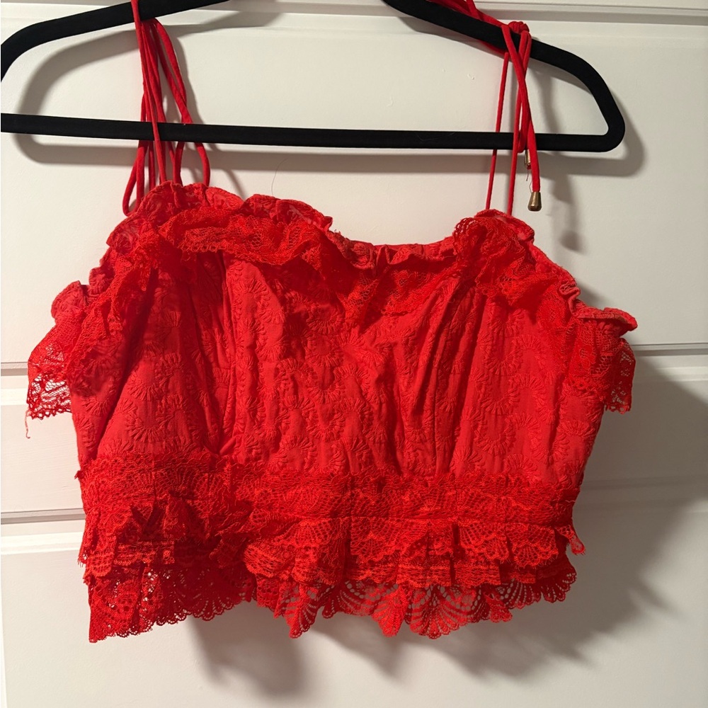 Red Lace Crop Top